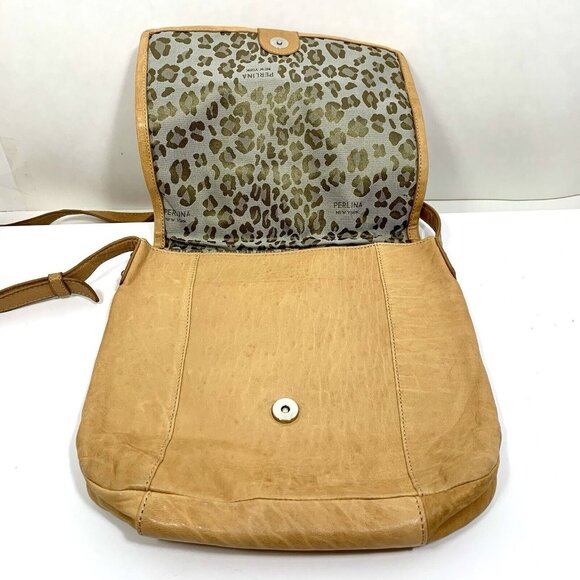 PERLINA New York Handbag Women's TAN Leather Adjustable Crossbody Shoulder Bag - Picture 11 of 16